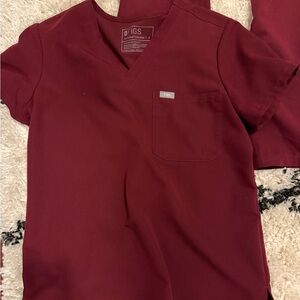 Figs Maroon V-Neck Scrub Top